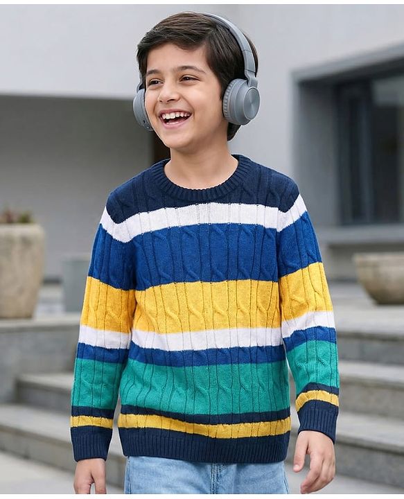 Pine Kids Knit Full Sleeves Pullover Sweater With Colour Block Design - Multi Colour