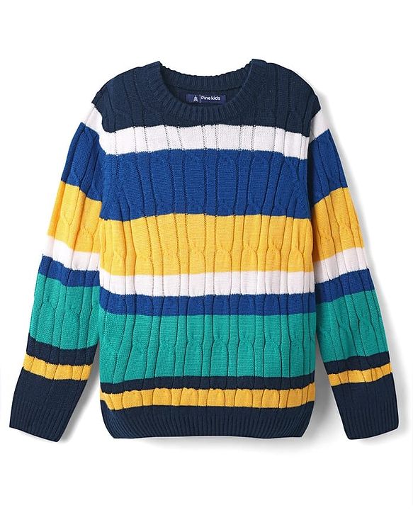 Pine Kids Knit Full Sleeves Pullover Sweater With Colour Block Design - Multi Colour