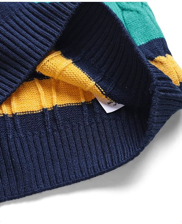 Pine Kids Knit Full Sleeves Pullover Sweater With Colour Block Design - Multi Colour