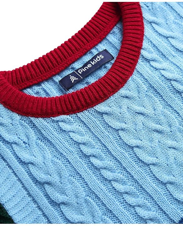 Pine Kids Knit Full Sleeves Colour Block Pullover Sweater With Cable Knit Design - Multi Colour