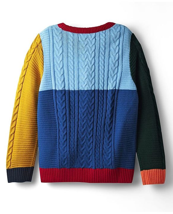 Pine Kids Knit Full Sleeves Colour Block Pullover Sweater With Cable Knit Design - Multi Colour