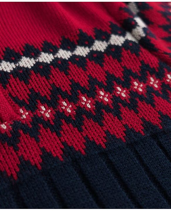 Pine Kids Knit Full Sleeves Pullover Sweater with Aztec Design - Red & Navy Blue