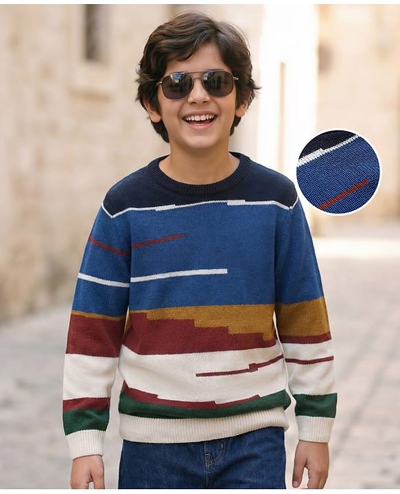 Pine Kids Knit Full Sleeves Pullover Sweater With Colour Block Design - Multi Colour