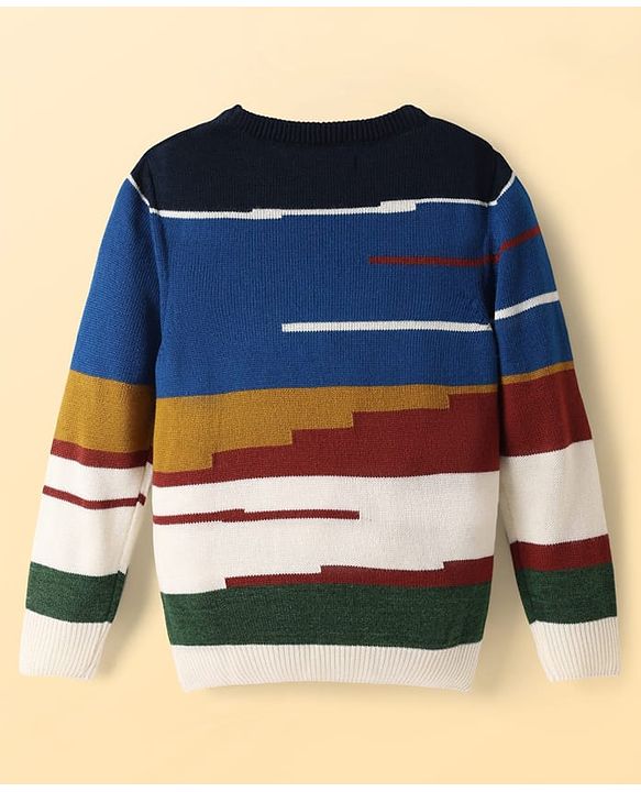 Pine Kids Knit Full Sleeves Pullover Sweater With Colour Block Design - Multi Colour