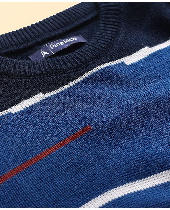 Pine Kids Knit Full Sleeves Pullover Sweater With Colour Block Design - Multi Colour