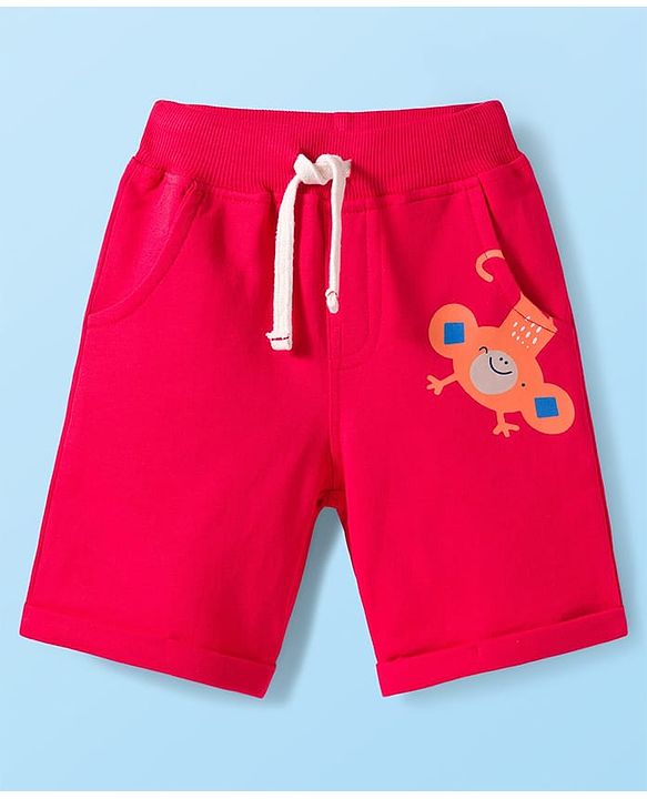 Babyhug Single Jersey Knit Half Sleeves Striped T-Shirt & Shorts Set with Animal Print - Red