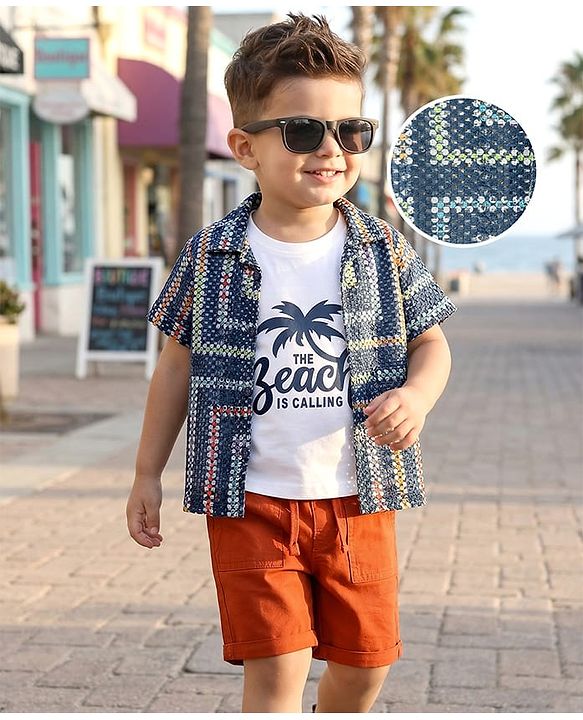 Babyhug Woven Half Sleeves Printed Shirt & Shorts With Inner Tee - Multicolor