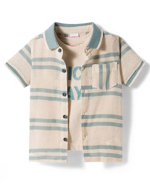 Babyhug Woven Half Sleeves Striped Shirt & Shorts Set with Inner Tee - Multicolor