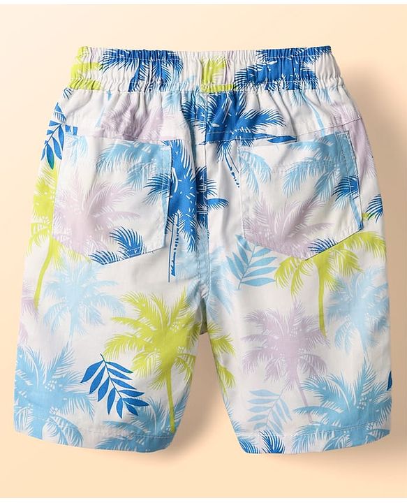 Babyhug Twill 100% Cotton Woven Half Sleeves Shirt & Shorts Co-Ord Set With Tropical Print - White