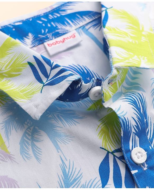 Babyhug Twill 100% Cotton Woven Half Sleeves Shirt & Shorts Co-Ord Set With Tropical Print - White