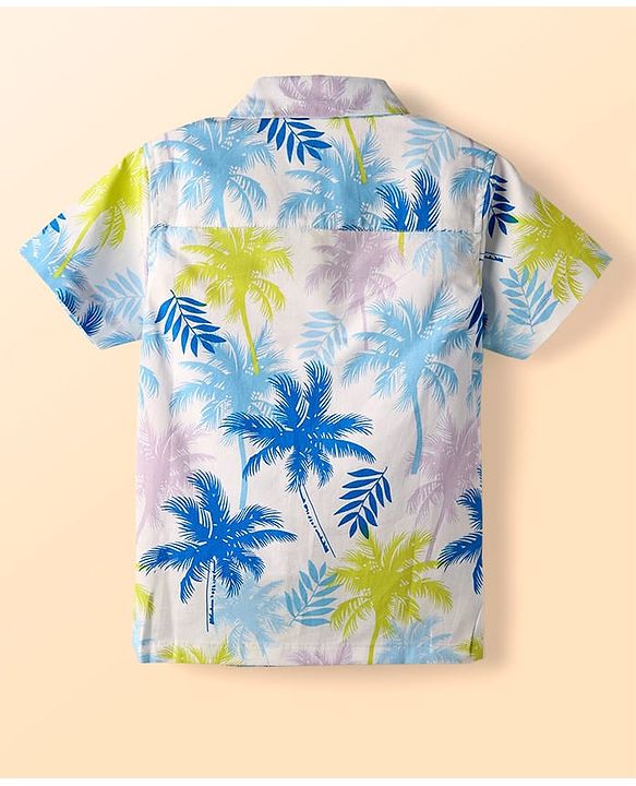 Babyhug Twill 100% Cotton Woven Half Sleeves Shirt & Shorts Co-Ord Set With Tropical Print - White