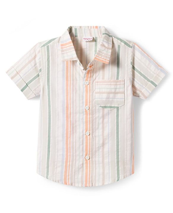 Babyhug Cotton Woven Half Sleeves Striped Shirt & Shorts Set - Green