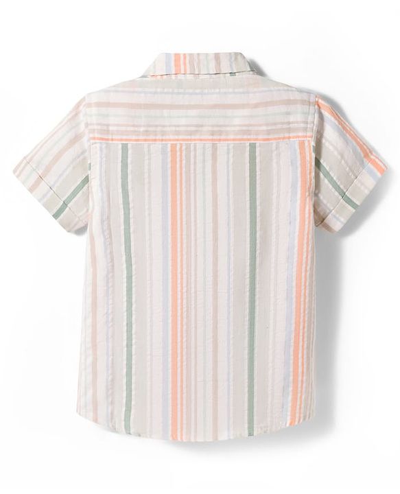 Babyhug Cotton Woven Half Sleeves Striped Shirt & Shorts Set - Green