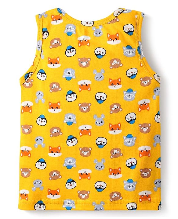 Babyhug 100% Cotton Knit Sleeveless Sando & Shorts Set with Animal Print- Yellow & Blue