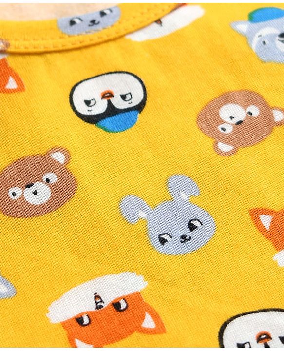 Babyhug 100% Cotton Knit Sleeveless Sando & Shorts Set with Animal Print- Yellow & Blue