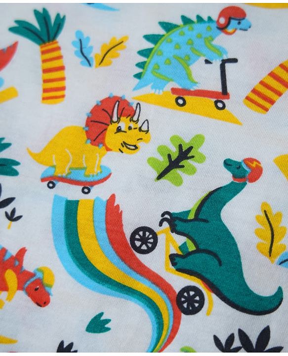Babyhug 100% Cotton Sleeveless Vest With Dino Print & Shorts With Text Print -Multicolour