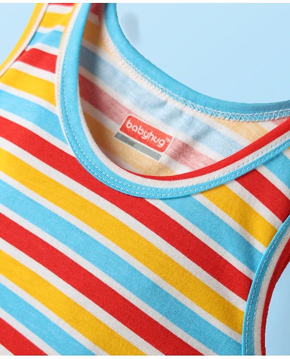 Babyhug 100% Cotton Sleeveless Striped Vests & Shorts With Text Print - Red & Yellow