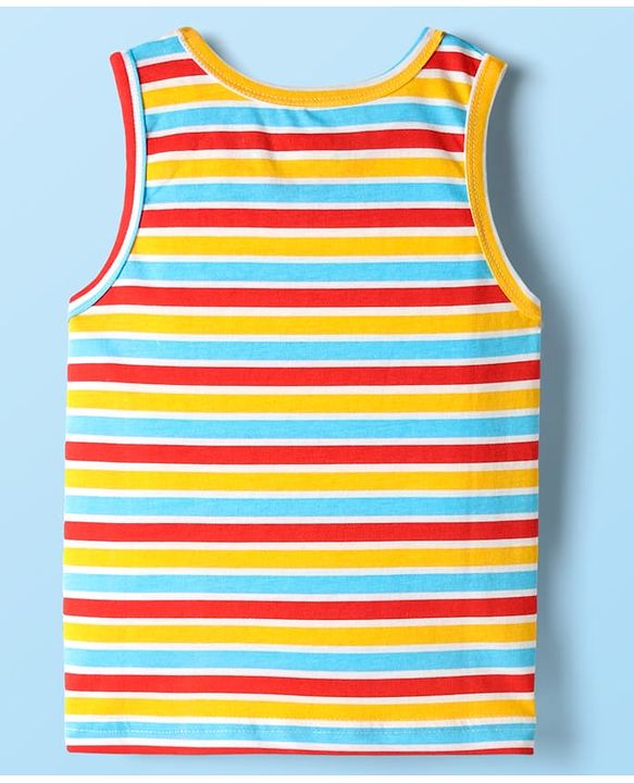 Babyhug 100% Cotton Sleeveless Striped Vests & Shorts With Text Print - Red & Yellow