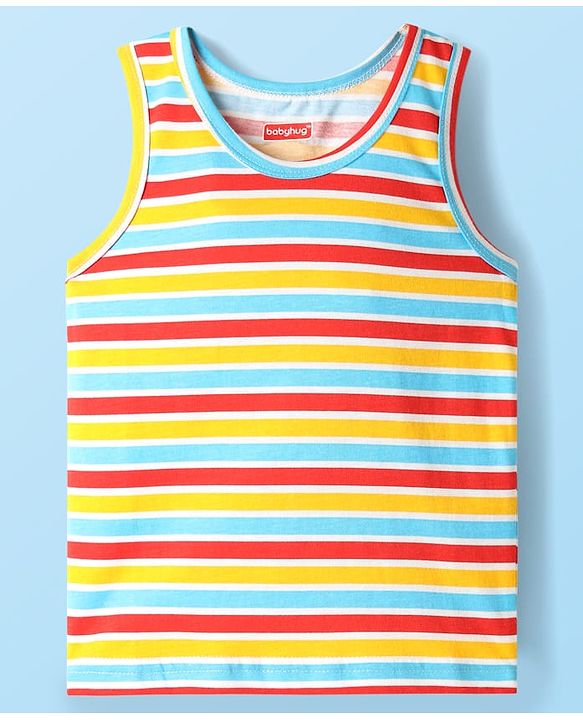Babyhug 100% Cotton Sleeveless Striped Vests & Shorts With Text Print - Red & Yellow