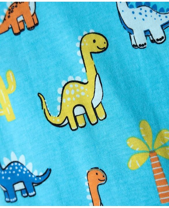 Babyhug 100% cotton Sleeveless Vests With Dino Print & Text Printed Shorts - Light Blue & Orange