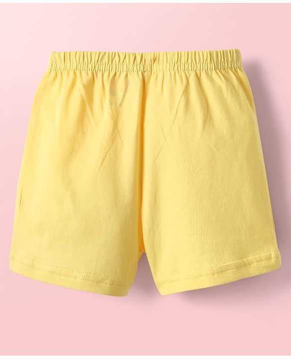 Babyhug 100% Cotton Knit Sleeveless Striped Sando & Shorts Set With Super Boy Print - Yellow