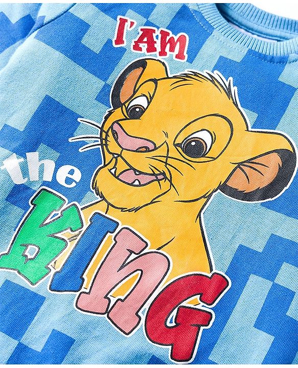 Babyhug Disney Terry Knit Full Sleeves Pullover Sweatshirt with Simba Graphics - Blue