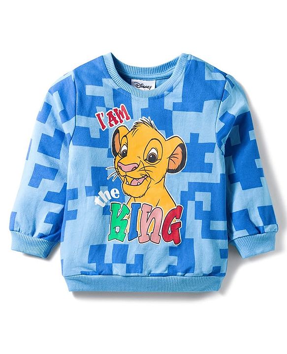 Babyhug Disney Terry Knit Full Sleeves Pullover Sweatshirt with Simba Graphics - Blue
