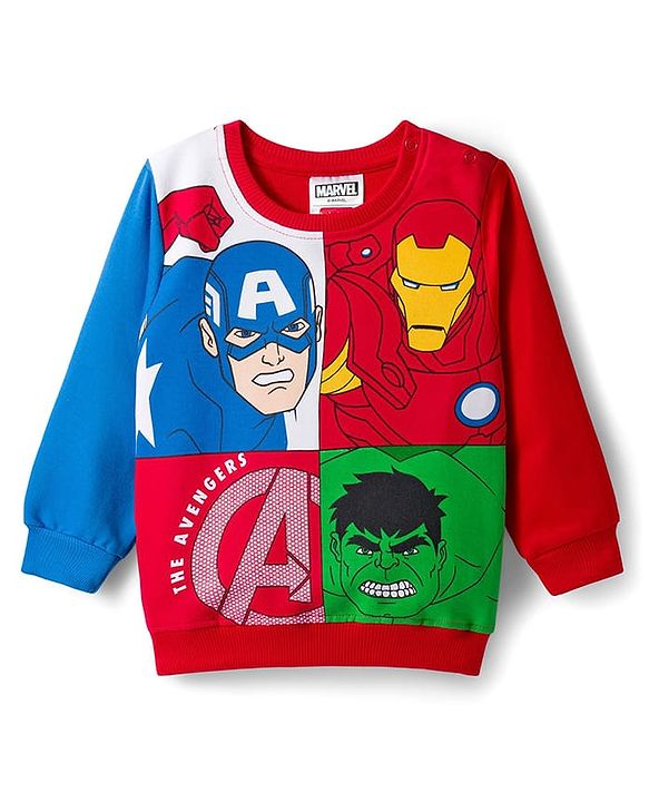 Babyhug Disney Terry Knit Drop Shoulder Full Sleeves Sweatshirt With Avengers Graphics - Red