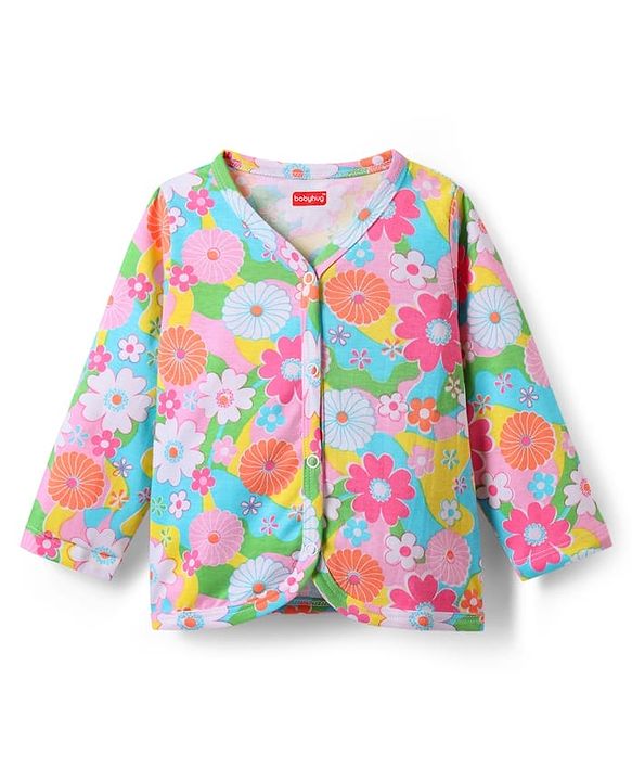 Babyhug Single Jersey Knit Full Sleeves Co-ords Top & Lounge Pant Set with Floral Print - Light Blue