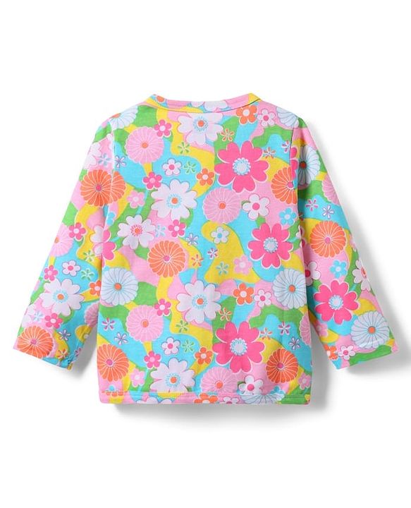 Babyhug Single Jersey Knit Full Sleeves Co-ords Top & Lounge Pant Set with Floral Print - Light Blue