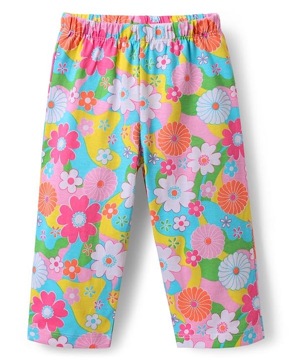 Babyhug Single Jersey Knit Full Sleeves Co-ords Top & Lounge Pant Set with Floral Print - Light Blue