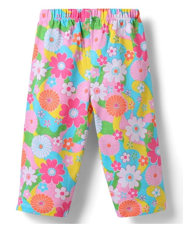 Babyhug Single Jersey Knit Full Sleeves Co-ords Top & Lounge Pant Set with Floral Print - Light Blue