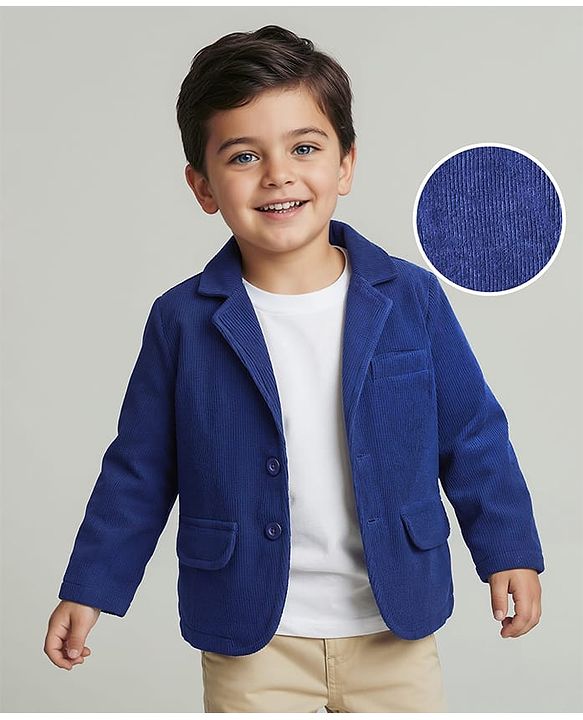Babyhug Woven Full Sleeves Solid Party Blazer - Navy Blue