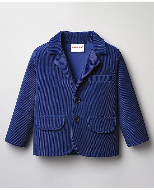 Babyhug Woven Full Sleeves Solid Party Blazer - Navy Blue