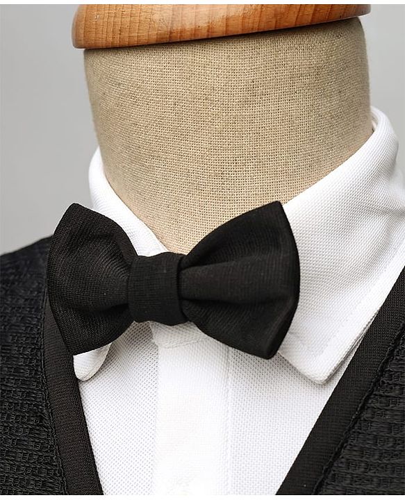Babyhug Knitted Full Sleeves Textured Party Suit with Waistcoat Shirt Pant & Bow - Black & White