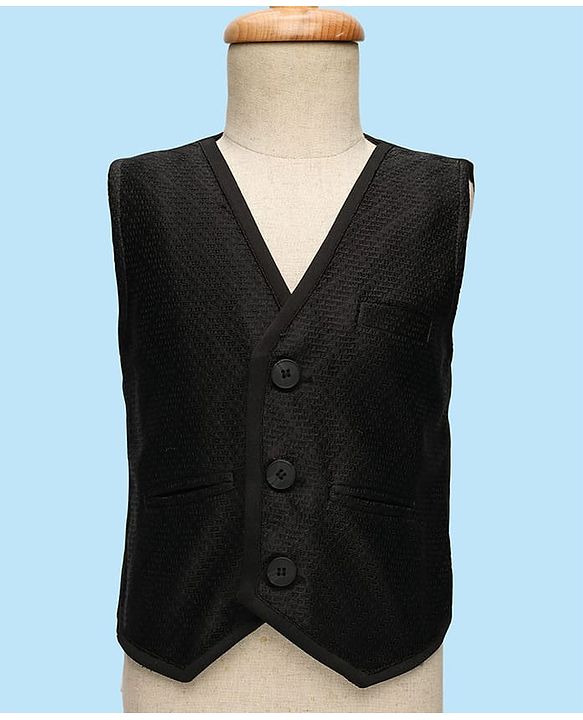 Babyhug Knitted Full Sleeves Textured Party Suit with Waistcoat Shirt Pant & Bow - Black & White