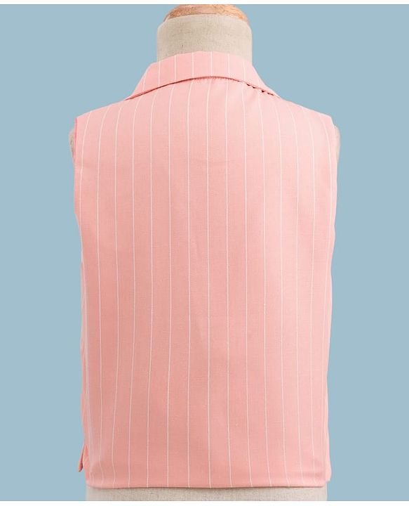 Babyhug Woven Full Sleeves Striped Three Piece Party Suit with Bow - Peach