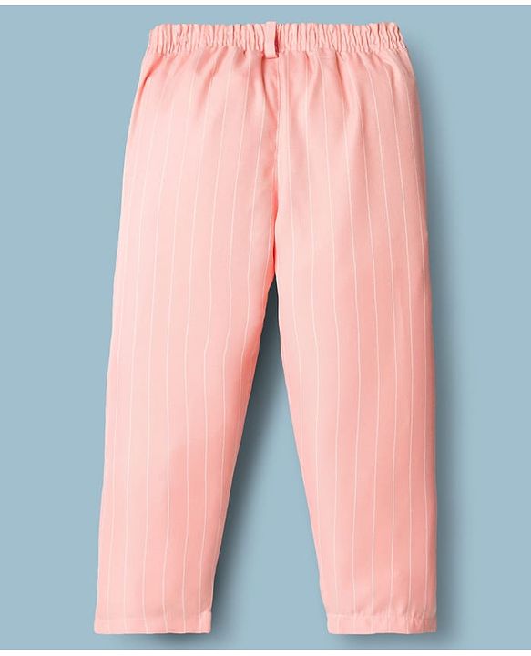 Babyhug Woven Full Sleeves Striped Three Piece Party Suit with Bow - Peach