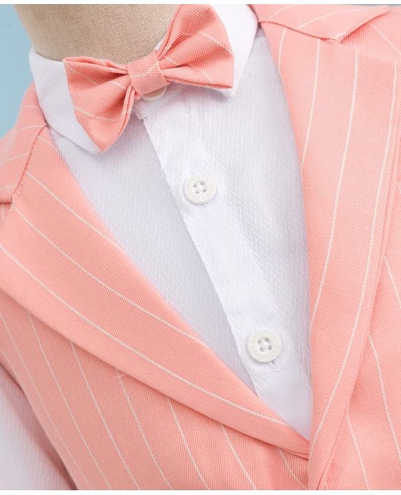 Babyhug Woven Full Sleeves Striped Three Piece Party Suit with Bow - Peach