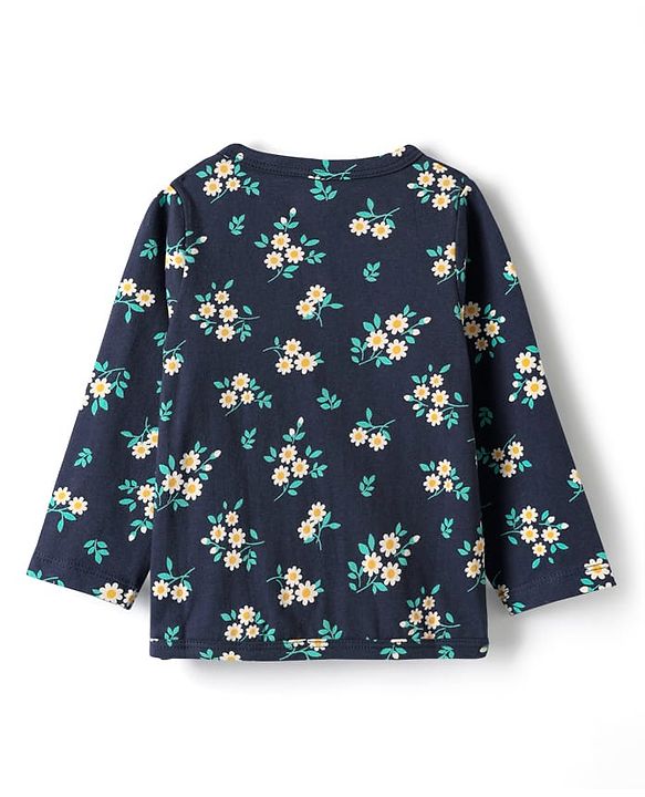 Babyhug Single Jersey Knit Full Sleeves Co-ord Top & Lounge Pant Set with Floral Print - Navy Blue