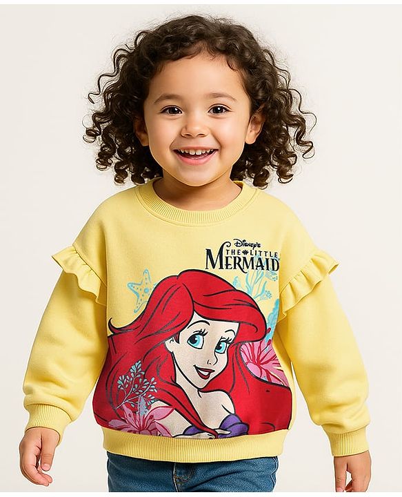 Babyhug Disney Terry Knit Drop Shoulder Full Sleeves Sweatshirt With Ariel Graphics - Yellow