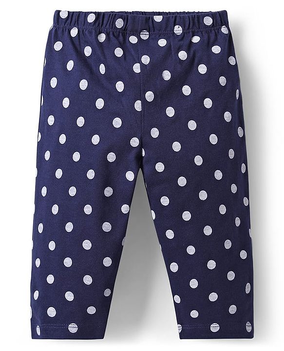 Babyhug Single Jersey Knit Full Sleeves Co-ords  Top & Lounge Pant  Set with Polka Dot Print - Navy Blue
