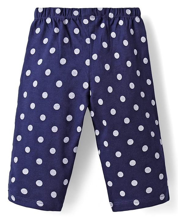 Babyhug Single Jersey Knit Full Sleeves Co-ords  Top & Lounge Pant  Set with Polka Dot Print - Navy Blue