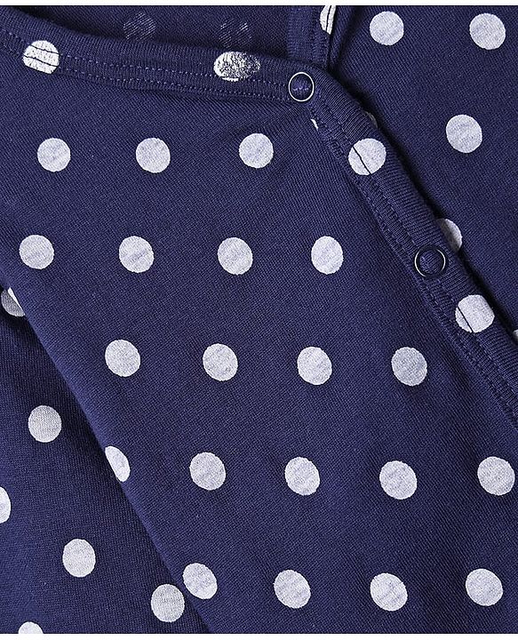 Babyhug Single Jersey Knit Full Sleeves Co-ords  Top & Lounge Pant  Set with Polka Dot Print - Navy Blue