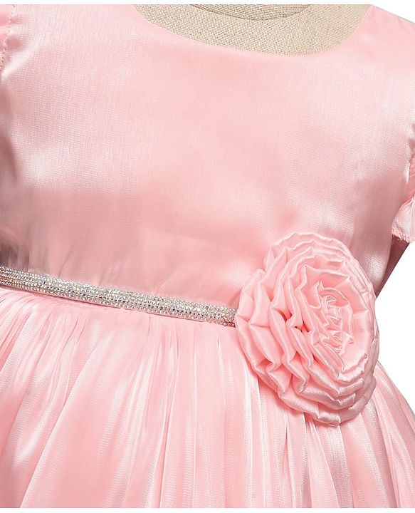 Babyhug Woven Cap Frill Sleeves Fit & Flare Party Dress with Corsage Applique - Pink