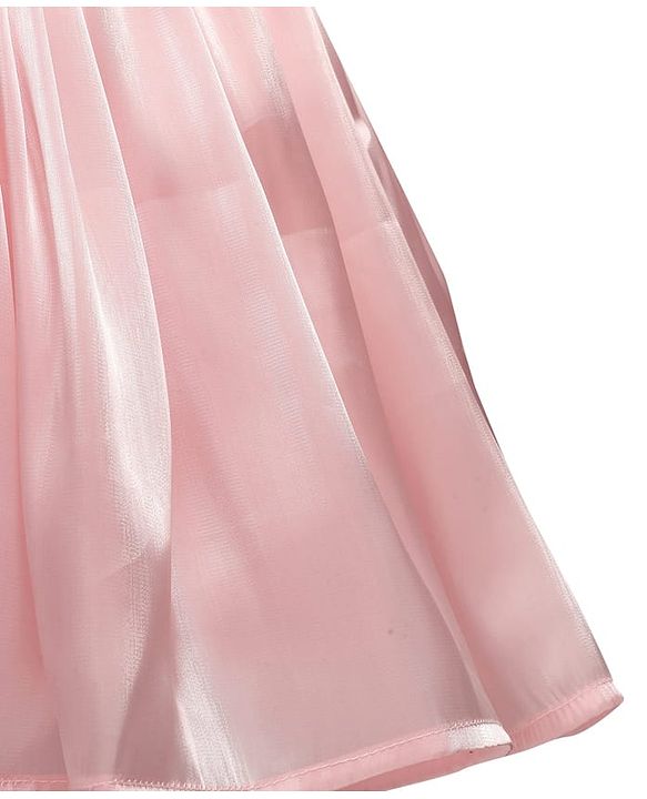 Babyhug Woven Cap Frill Sleeves Fit & Flare Party Dress with Corsage Applique - Pink
