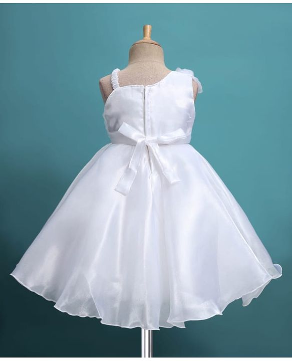 Babyhug Glass Nylon 5 Layers Sleeveless Party Dress With Floral Corsage & Embellished Waist Belt Detailing & Cotton Lining - White