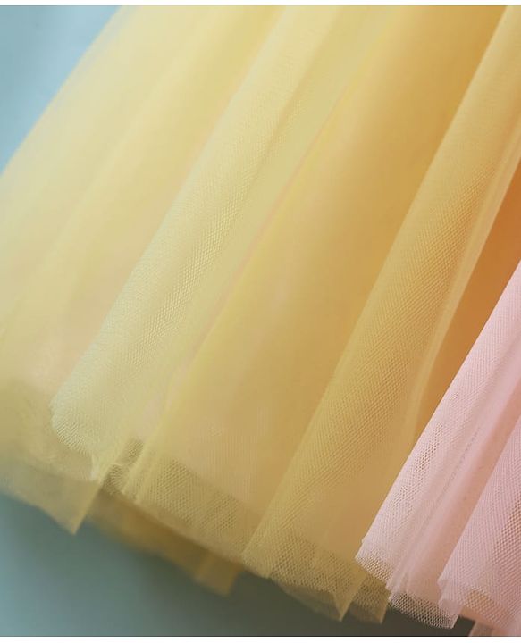 Babyhug Woven Frill Sleeves Mesh Party Dress with Booties Bow Applique & Sequin Detailing - Yellow
