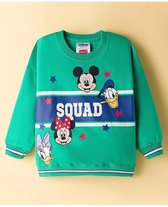 Babyhug Disney Terry Knit Drop Shoulder Full Sleeves Sweatshirts with Mickey and Friends Graphic Pack of 2 - Green & White