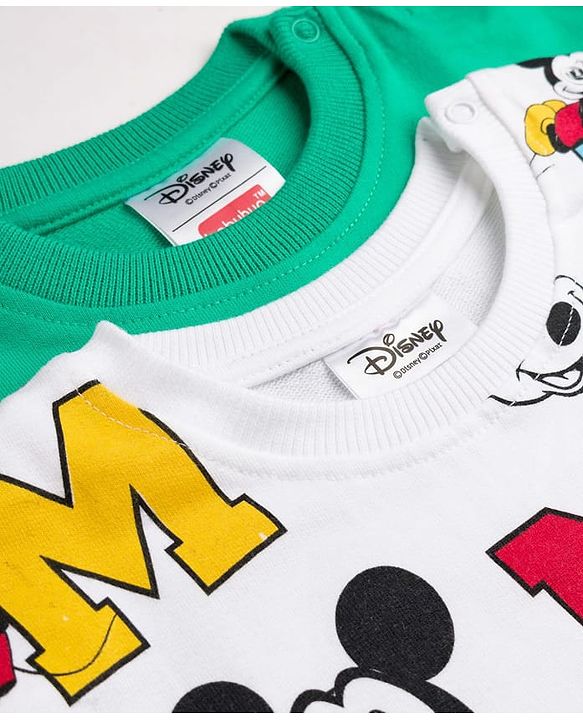Babyhug Disney Terry Knit Drop Shoulder Full Sleeves Sweatshirts with Mickey and Friends Graphic Pack of 2 - Green & White
